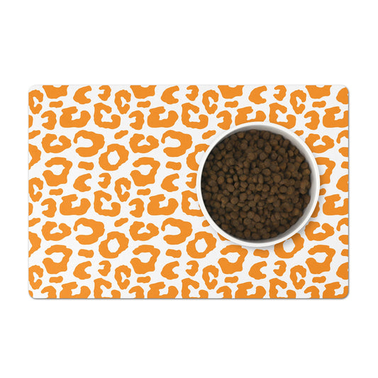 Pet Feeding Mat, Leopard Print, Orange and White