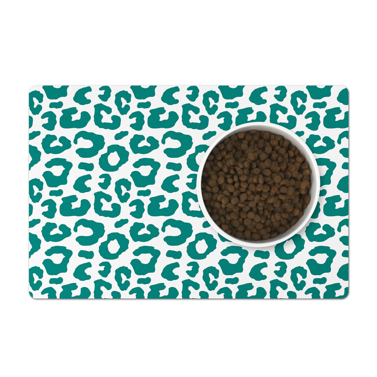 Pet Feeding Mat, Leopard Print, Teal and White