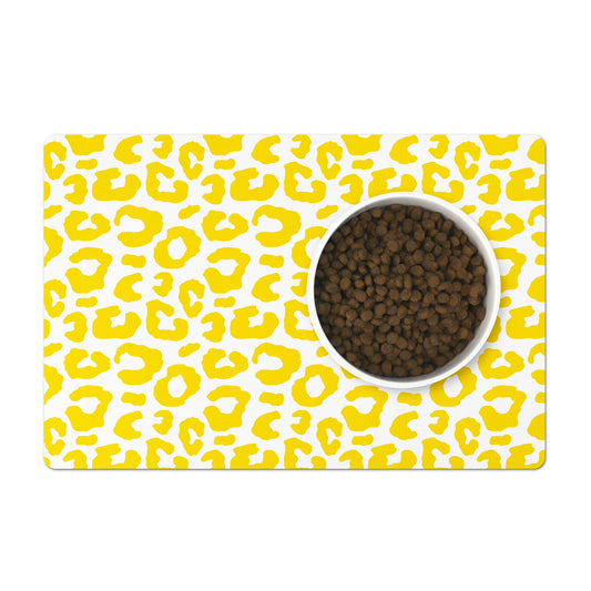 Pet Feeding Mat, Leopard Print, Golden Yellow and White