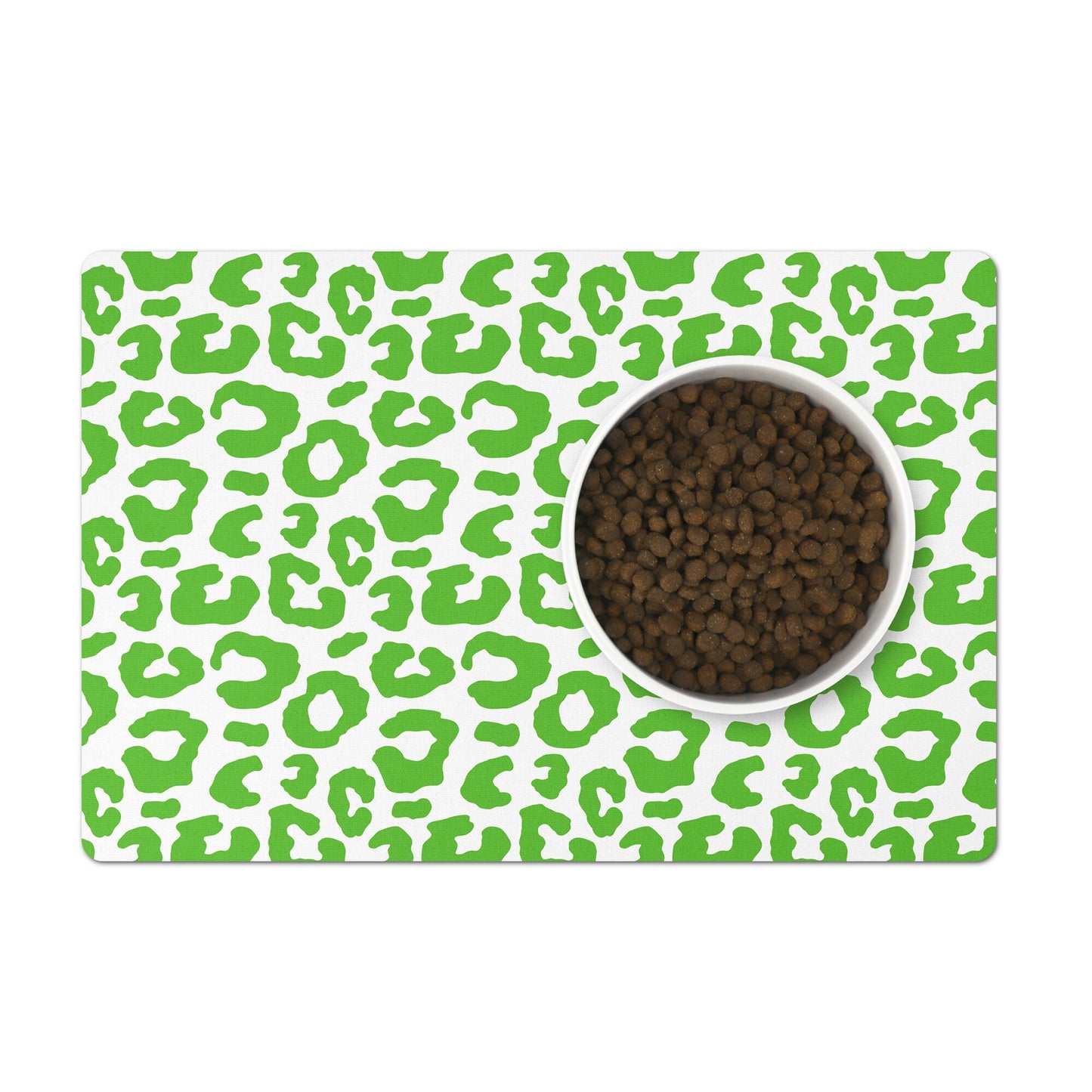 Pet Feeding Mat, Leopard Print, Grass Green and White