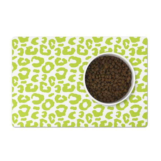 Pet Feeding Mat, Leopard Print, Leaf Green and White