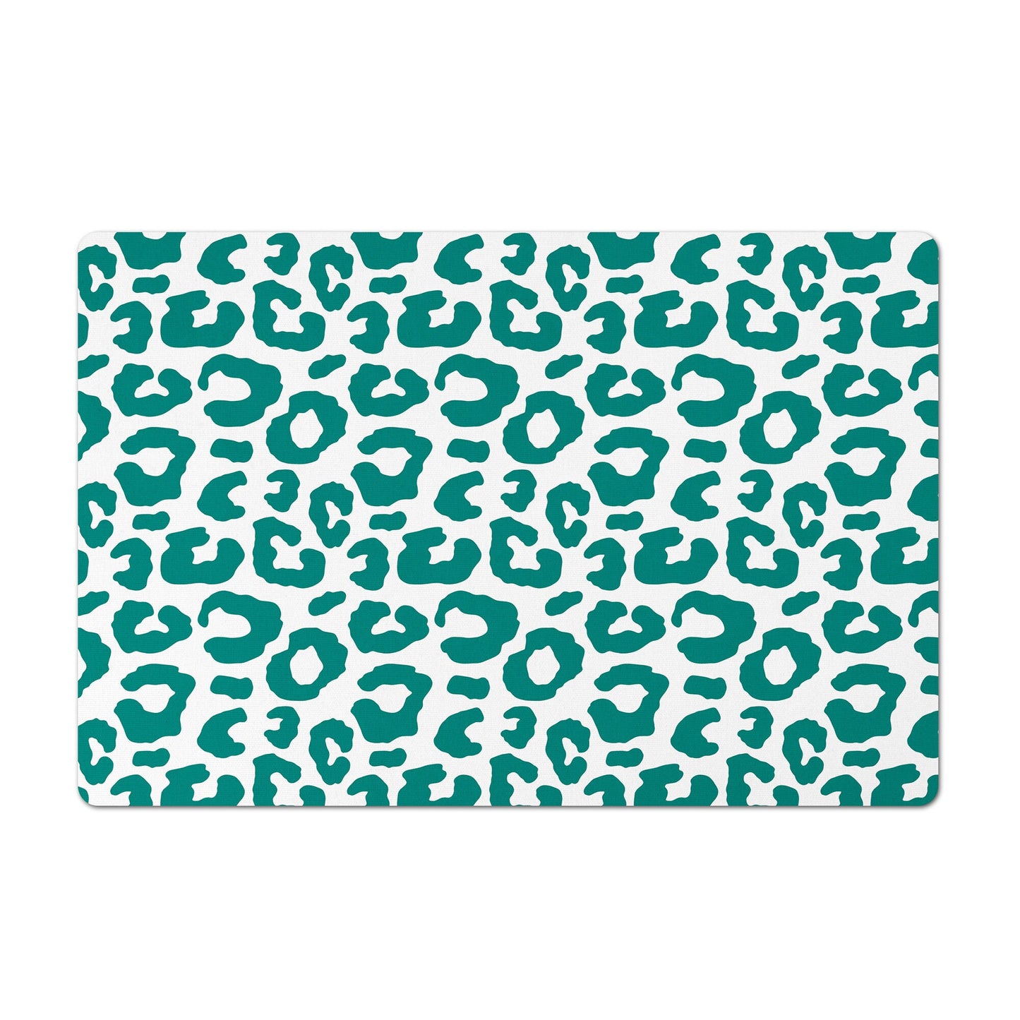 Pet Feeding Mat, Leopard Print, Teal and White