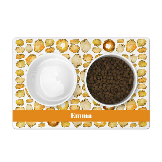 Gorgeous citrine and gold gemstones are printed on a white pet feeding mat. Help protect your floor from spills.