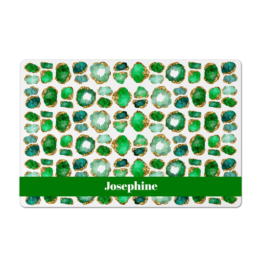 Personalized Pet Feeding Mat, Gemstone Jewel Print, Emerald Green