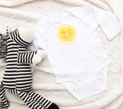 Lemon Baby One Piece, Long Sleeve, White