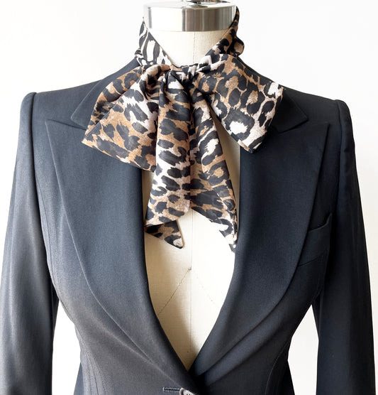 Leopard Skinny Scarf, Large Neck Bow