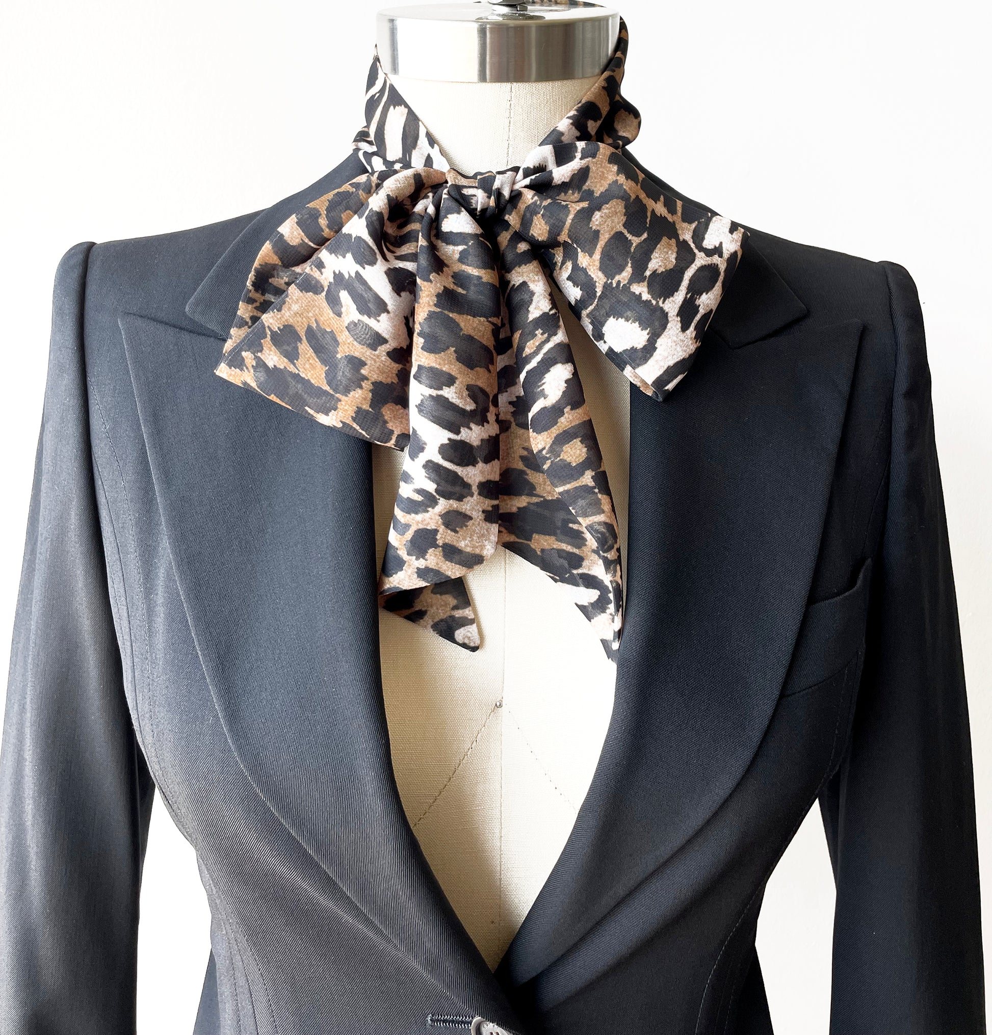 Leopard Long Skinny Scarf, Large Neck Bow – Multi Chic