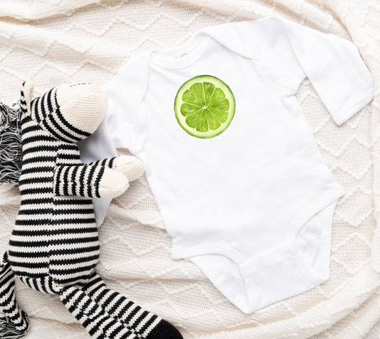 Lime Baby One Piece, Long Sleeve, White