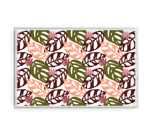 Tropical Monstera Leaves Print Decorative Tray, Outdoor & Poolside Serving Tray