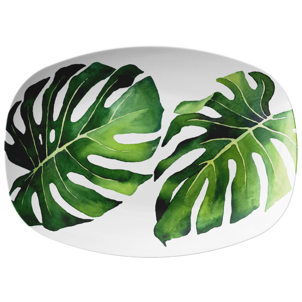 Tropical Monstera Palm Leaf Serving Platter, 10" x 14", ThermoSaf Polymer Resin