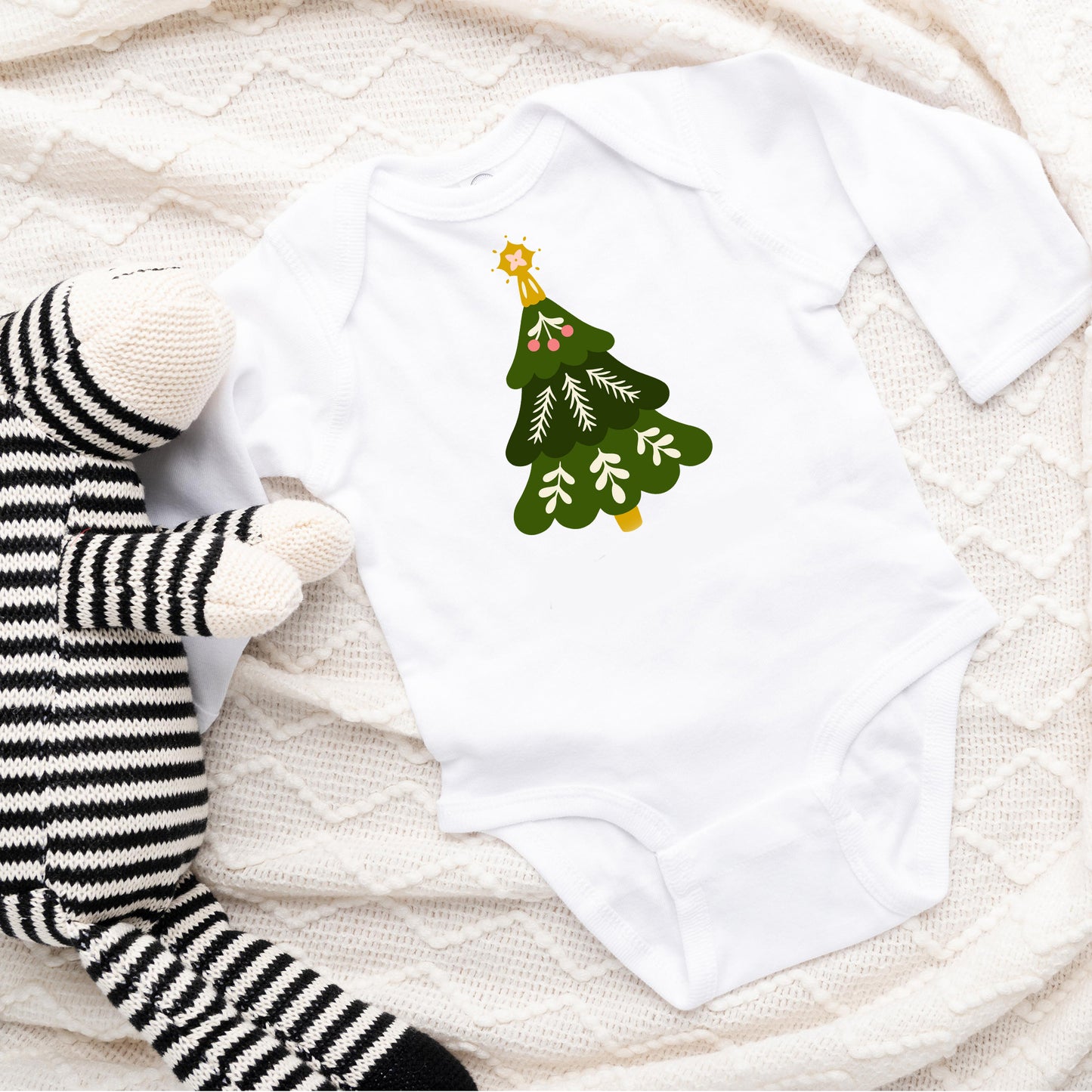 Christmas Tree, My First Christmas Baby One Piece, Long Sleeve, White