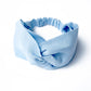 Light Blue Linen Headband, Twist Top Knot Turban Handmade Headbands with Elastic
