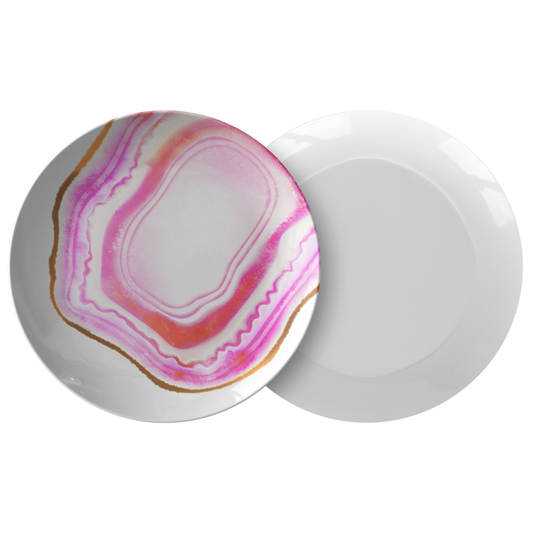 Pink Agate Plate, Set of Four Plastic Plates