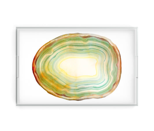 Sage Green Agate Slice Acrylic Lucite Decorative Trays, Drinks Tray, 2 Sizes