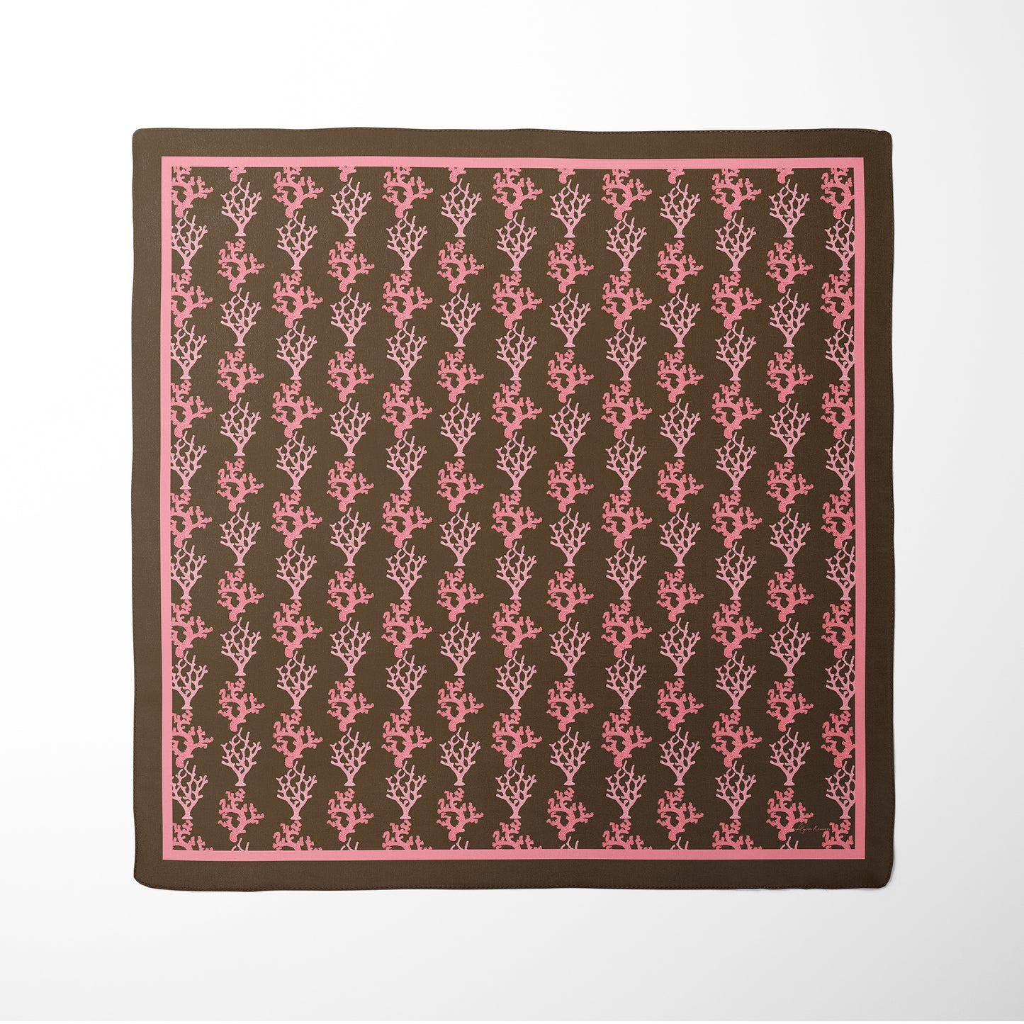 Sea Coral Print Satin Square Scarf, Brown & Pink, Two Sizes