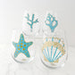 Nautical Sea Motif Hand Painted Glassware by Alyssa Reuven, Aqua Blue & Gold
