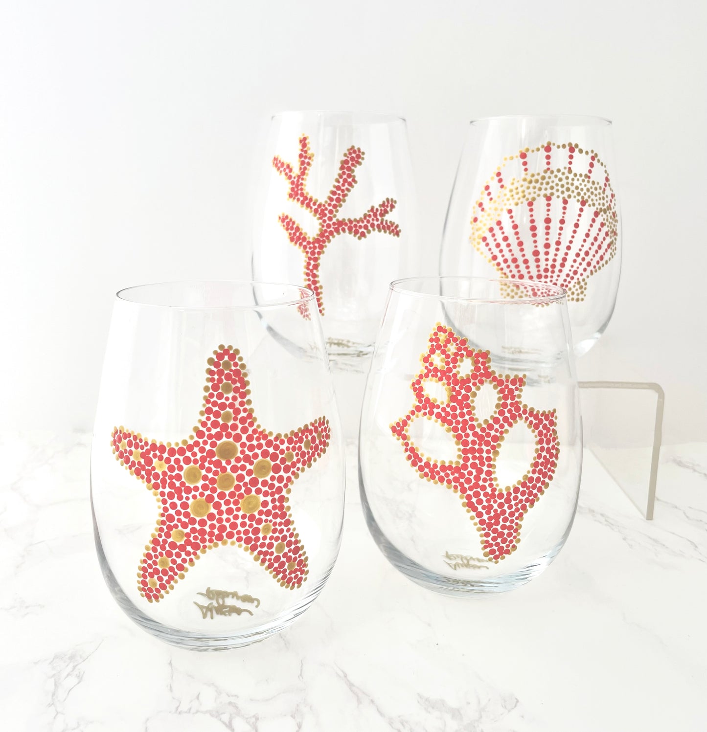 Coral Sea Motif Hand Painted Glasses S/4