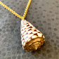 White & Brown Marble Cone Seashell Pendant Necklace, 18K Gold Plated Handmade Jewelry