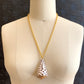 White & Brown Marble Cone Seashell Pendant Necklace, 18K Gold Plated Chain