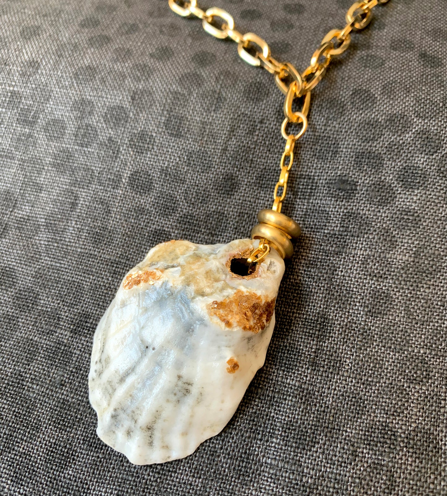 Drop Pendant Oyster Seashell Necklace with Brass Rings, 18K Gold Plated