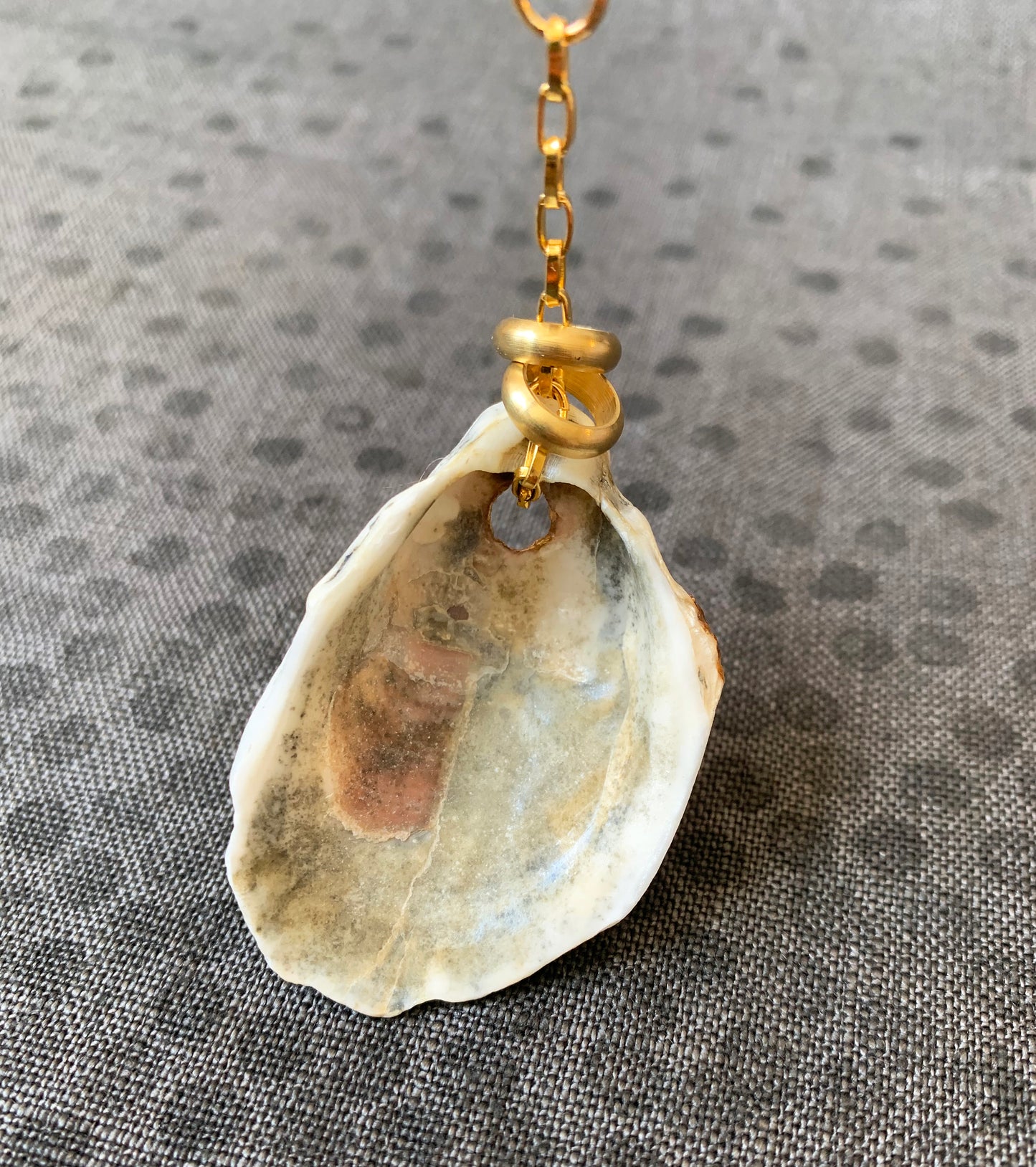 Drop Pendant Oyster Seashell Necklace with Brass Rings, 18K Gold Plated