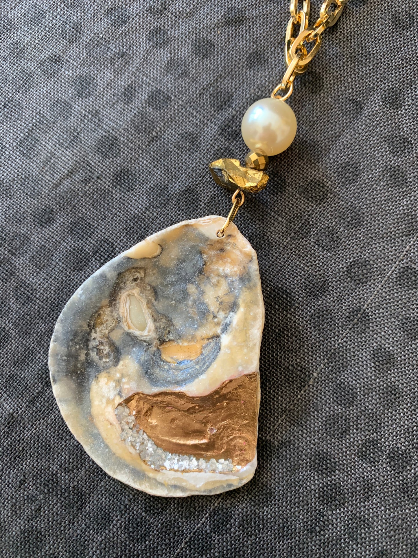 Handmade Oyster & Pearl Seashell Necklace, One of a Kind