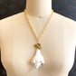 White Conch Shell Necklace with Gold Quartz Nugget Beads, Paperclip 18K Gold Plated Chain