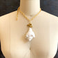 One of a Kind Handmade White Conch Shell Necklace with Gold Quartz Nugget Beads
