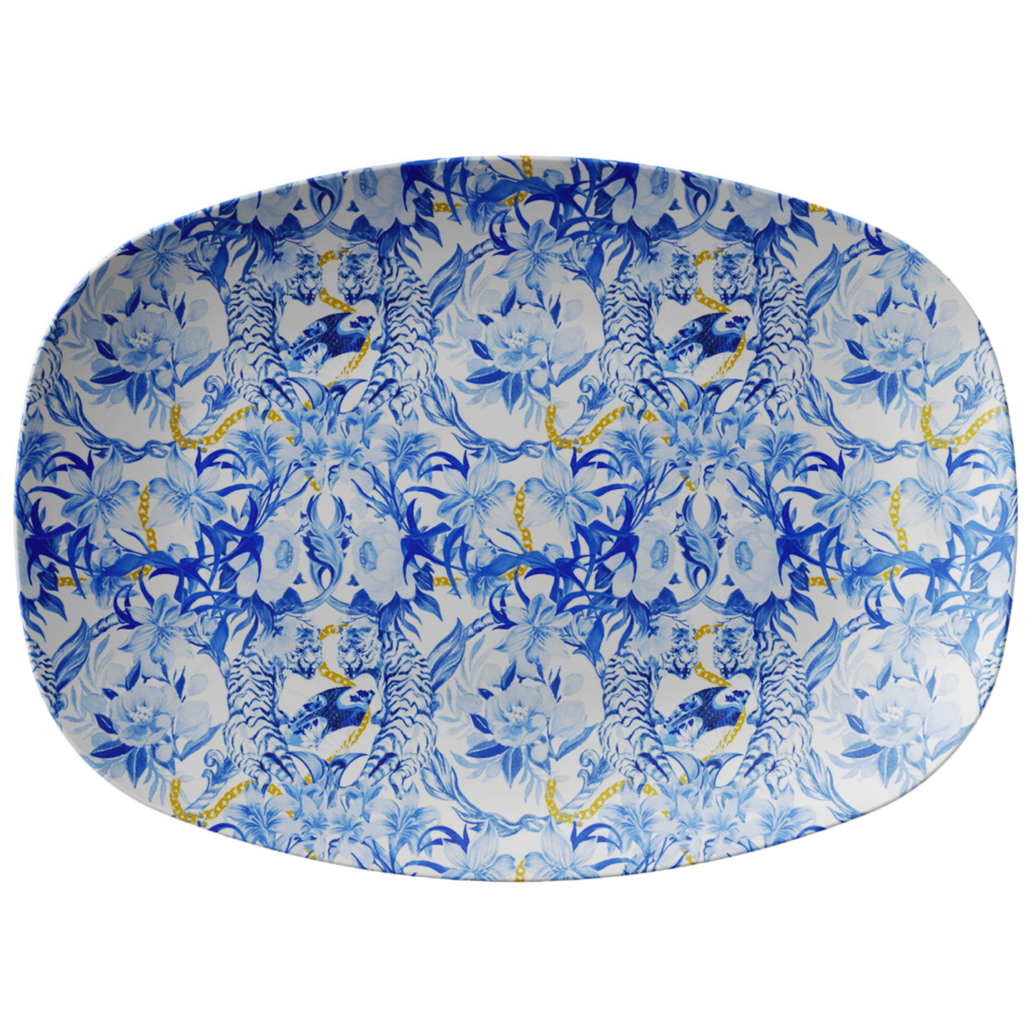 Chinoiserie Jungle Print Serving Platter, Blue & White